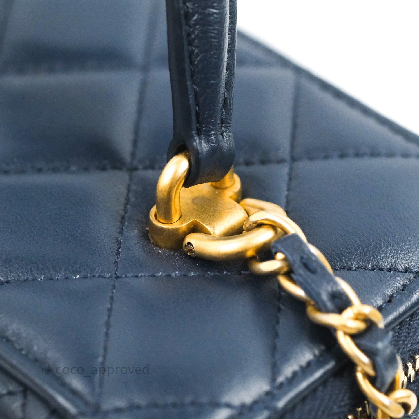 Chanel Vanity Rectangular Metal Top Handle Navy Lambskin Aged Gold Hardware 22B