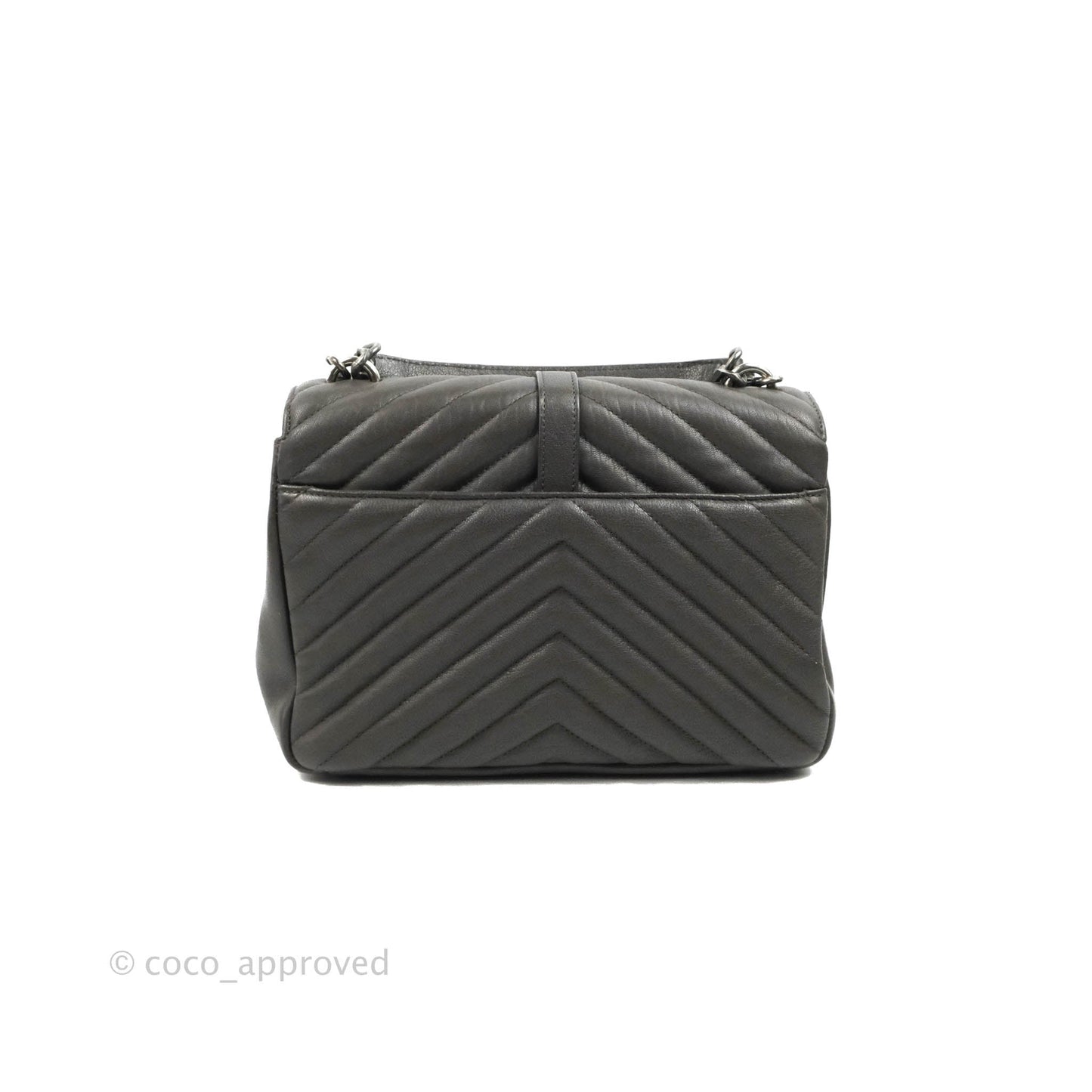 Saint Laurent Chevron Medium College Grey Chain Bag Ruthenium Hardware