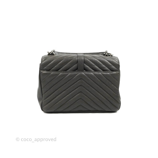 Saint Laurent Chevron Medium College Grey Chain Bag Ruthenium Hardware