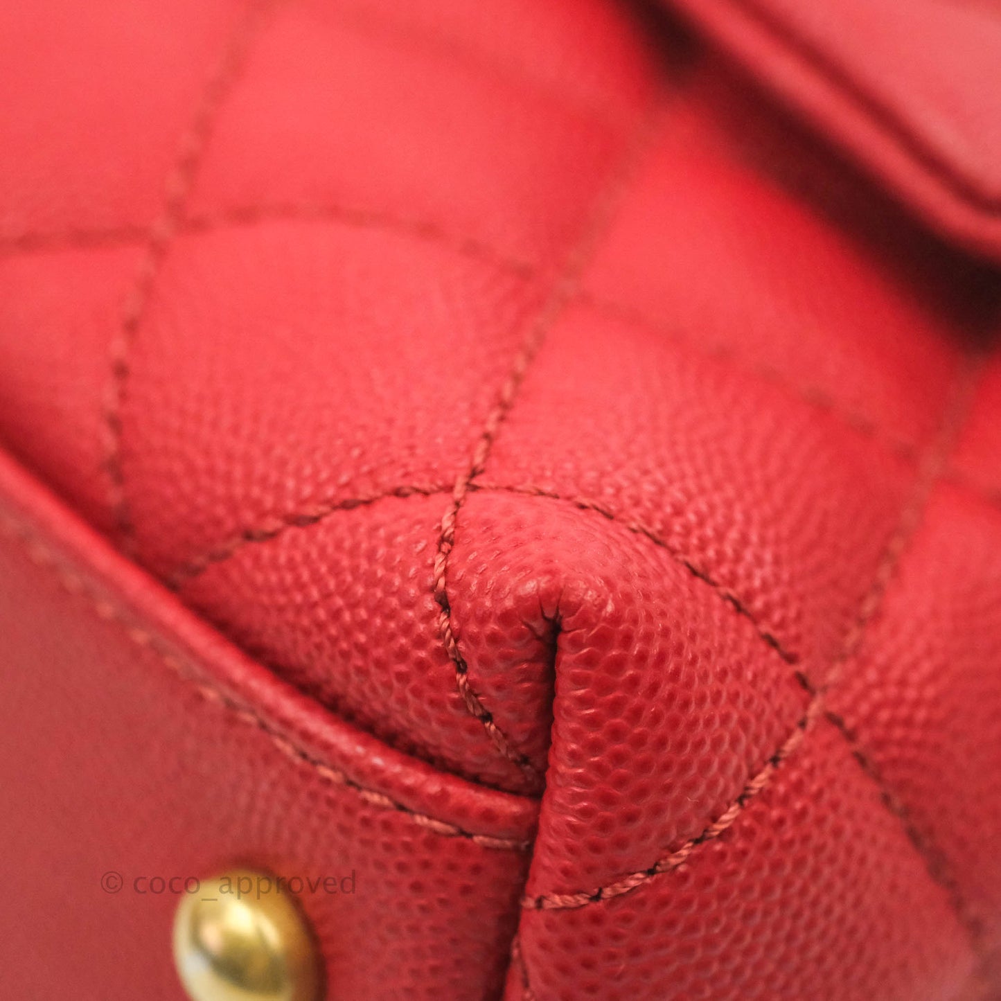 Chanel Small Quilted Coco Handle Red Caviar Gold Hardware