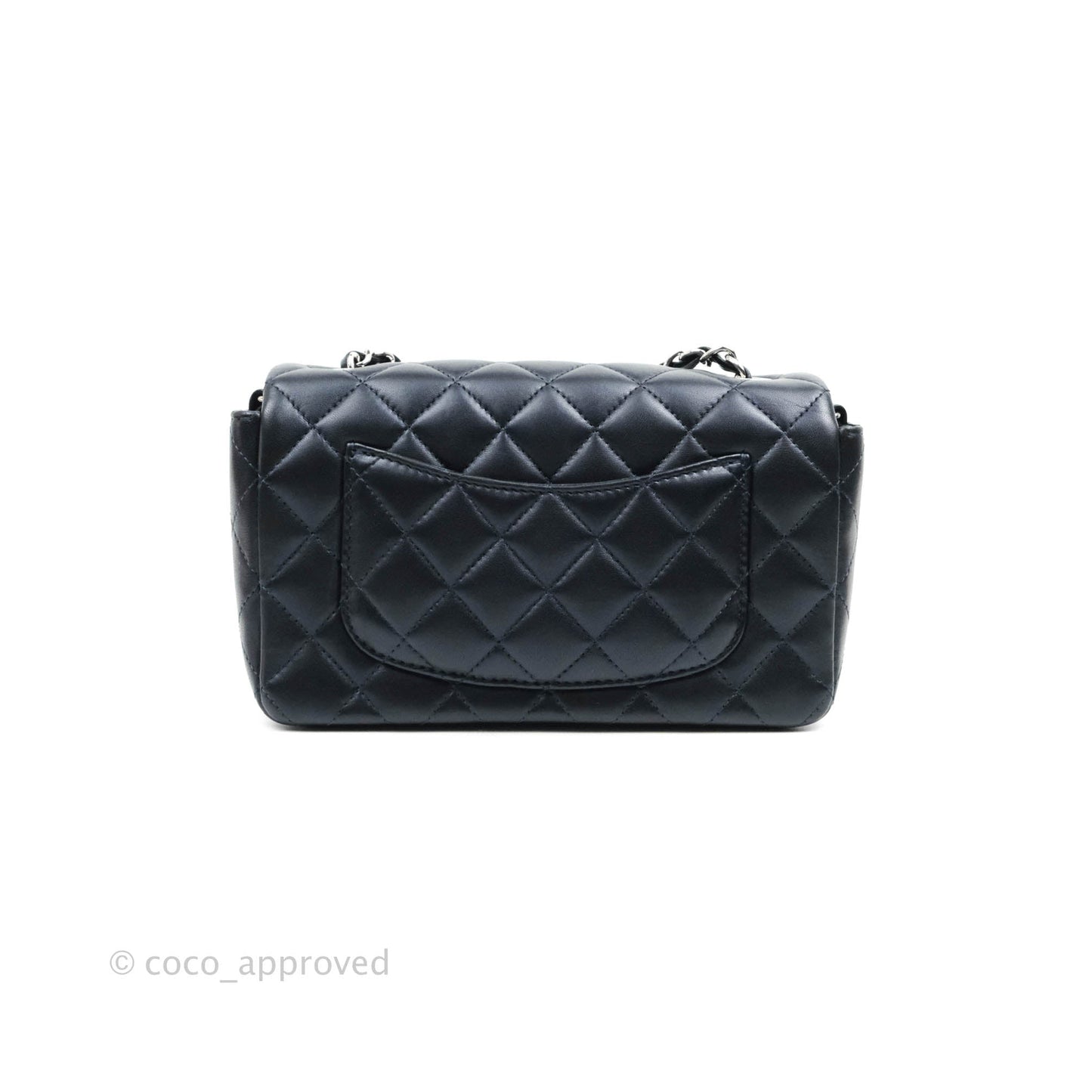 Chanel Quilted Mini Rectangular Lambskin Dark Navy Silver Hardware