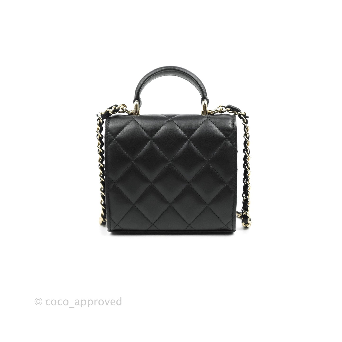 Chanel Mini Handle Clutch With Chain Black Lambskin Gold Hardware 22P