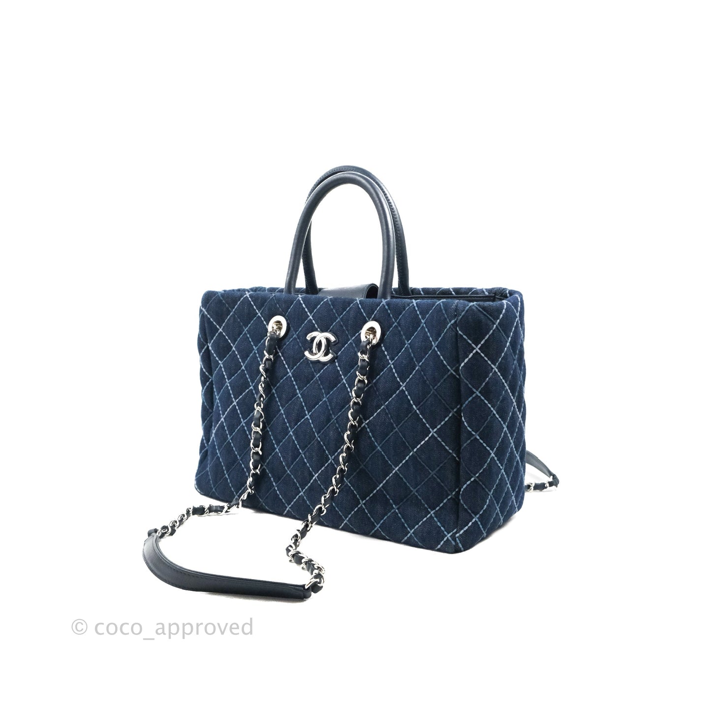Chanel Quilted Medium Coco Handle Shopping Tote Denim Silver Hardware