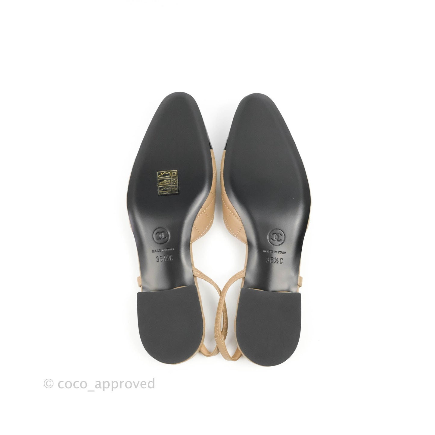 Chanel Patent Calfskin Black & Quilted Beige Lambskin Slingbacks Size 36.5