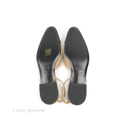 Chanel Patent Calfskin Black & Quilted Beige Lambskin Slingbacks Size 36.5