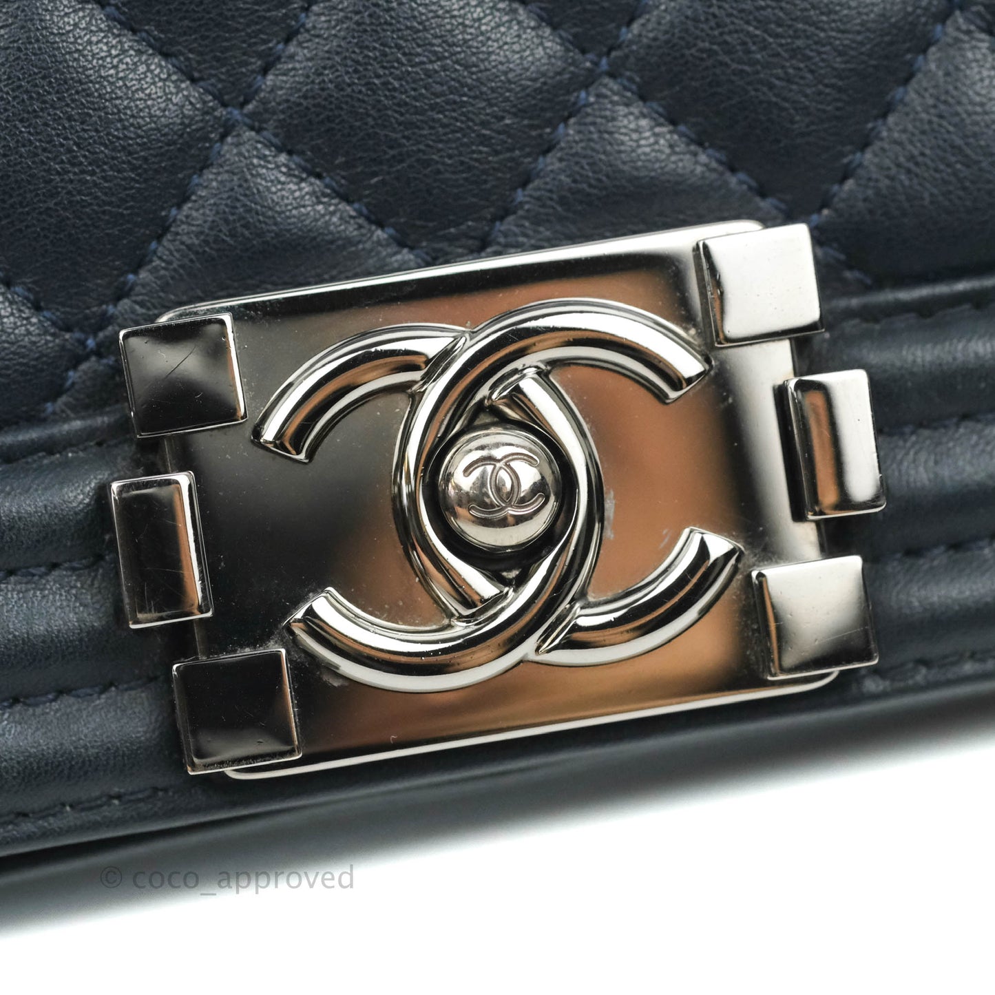 Chanel Small Quilted Boy Navy Calfskin Gun Metal