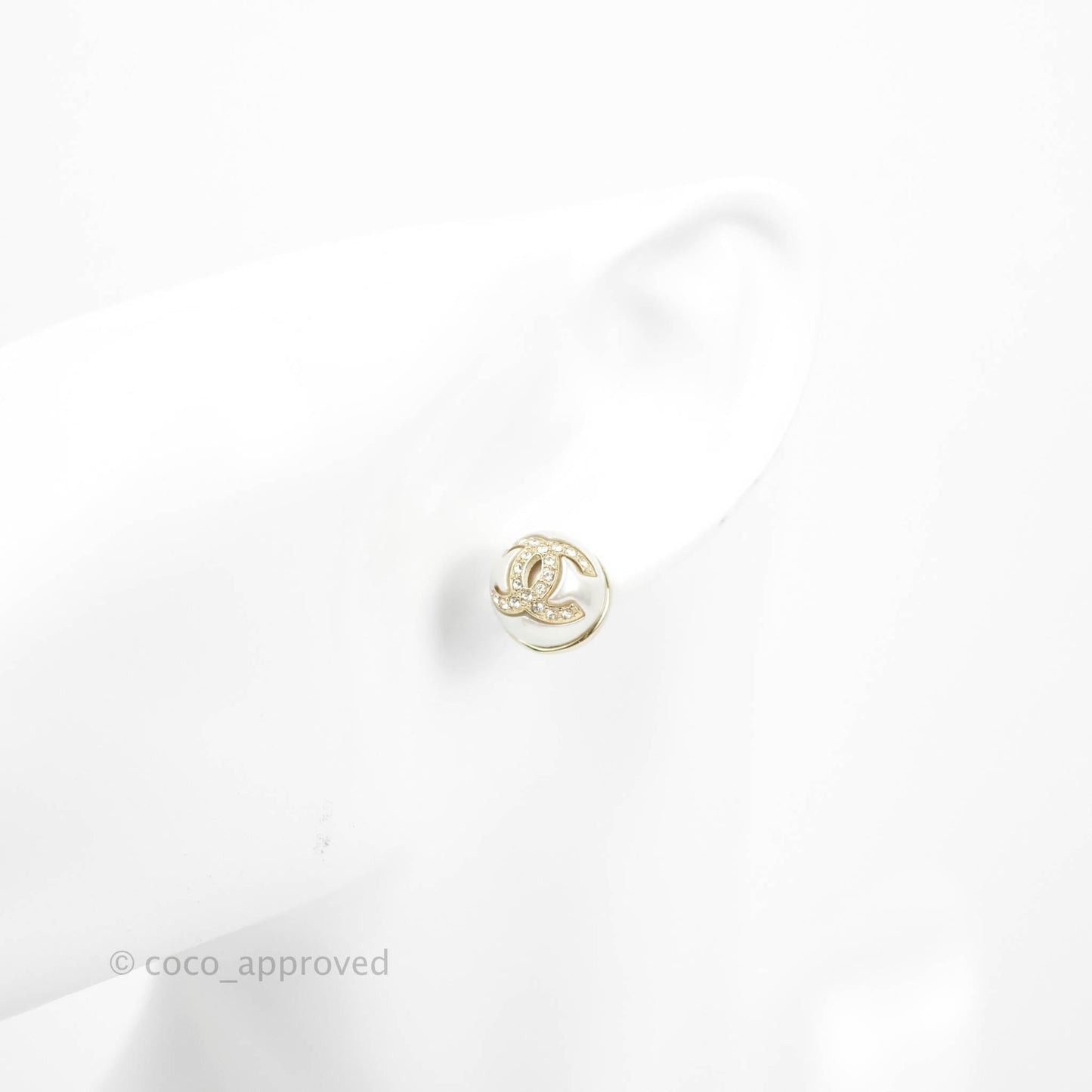 Chanel Pearl CC Crystal Earrings Gold Tone 22S