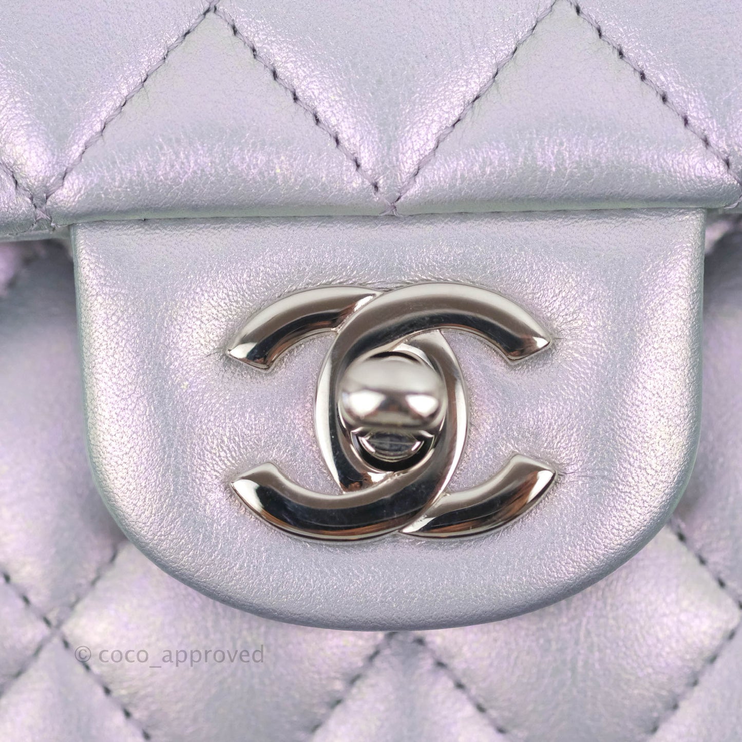 Chanel Small Classic Quilted Flap Metallic Iridescent White Lilac Silver Hardware