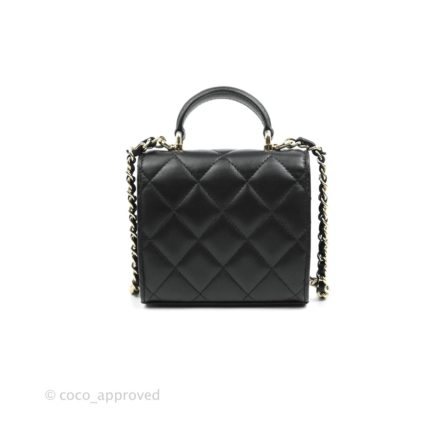Chanel Mini Handle Clutch With Chain Black Lambskin Gold Hardware 22P