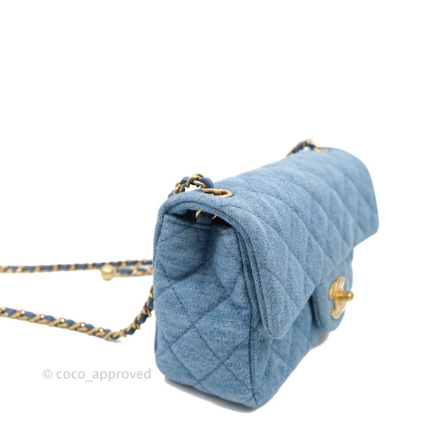 Chanel Mini Rectangular Pearl Crush Quilted Denim Aged Gold Hardware 22C
