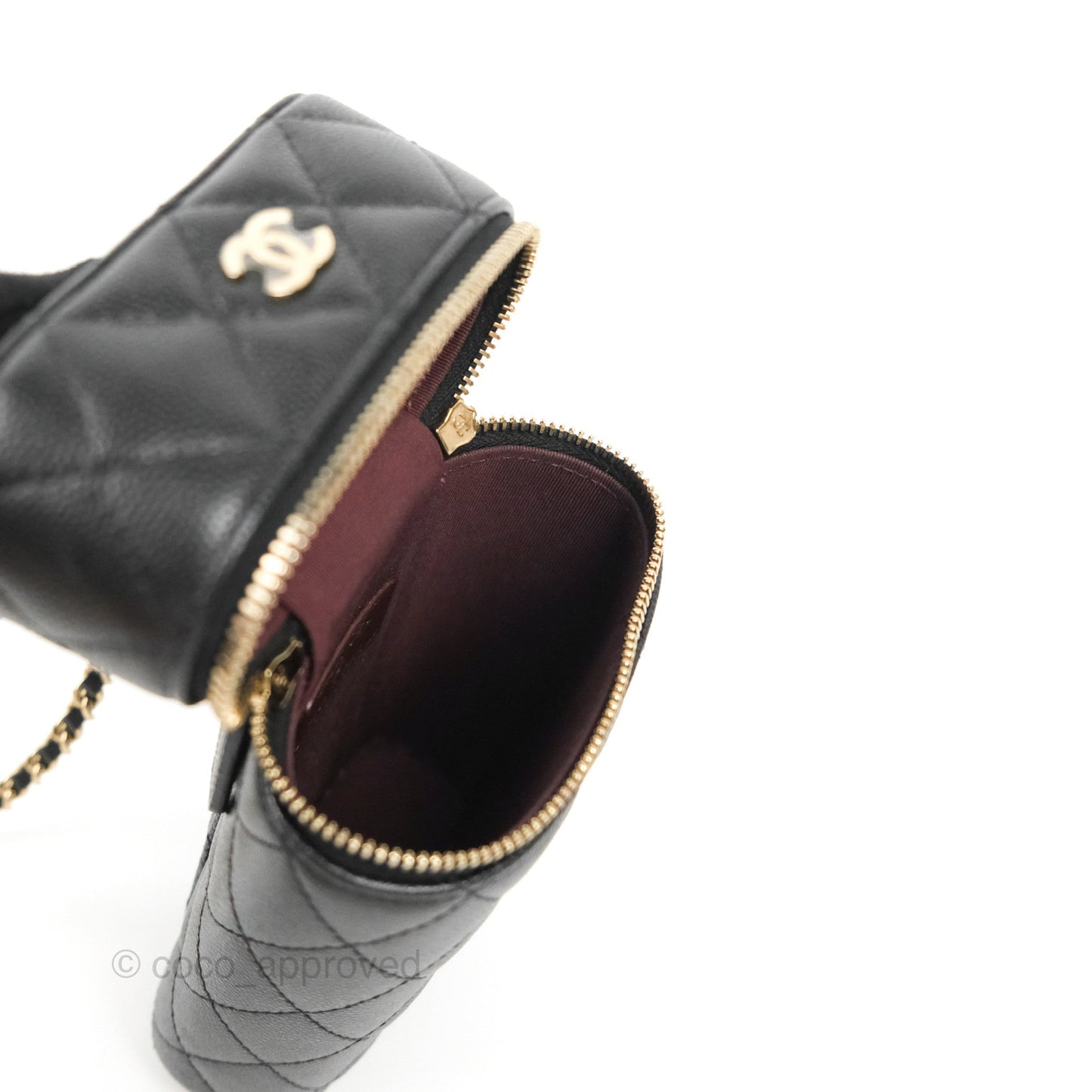 Chanel Vanity Phone Holder With Chain Black Caviar Gold Hardware