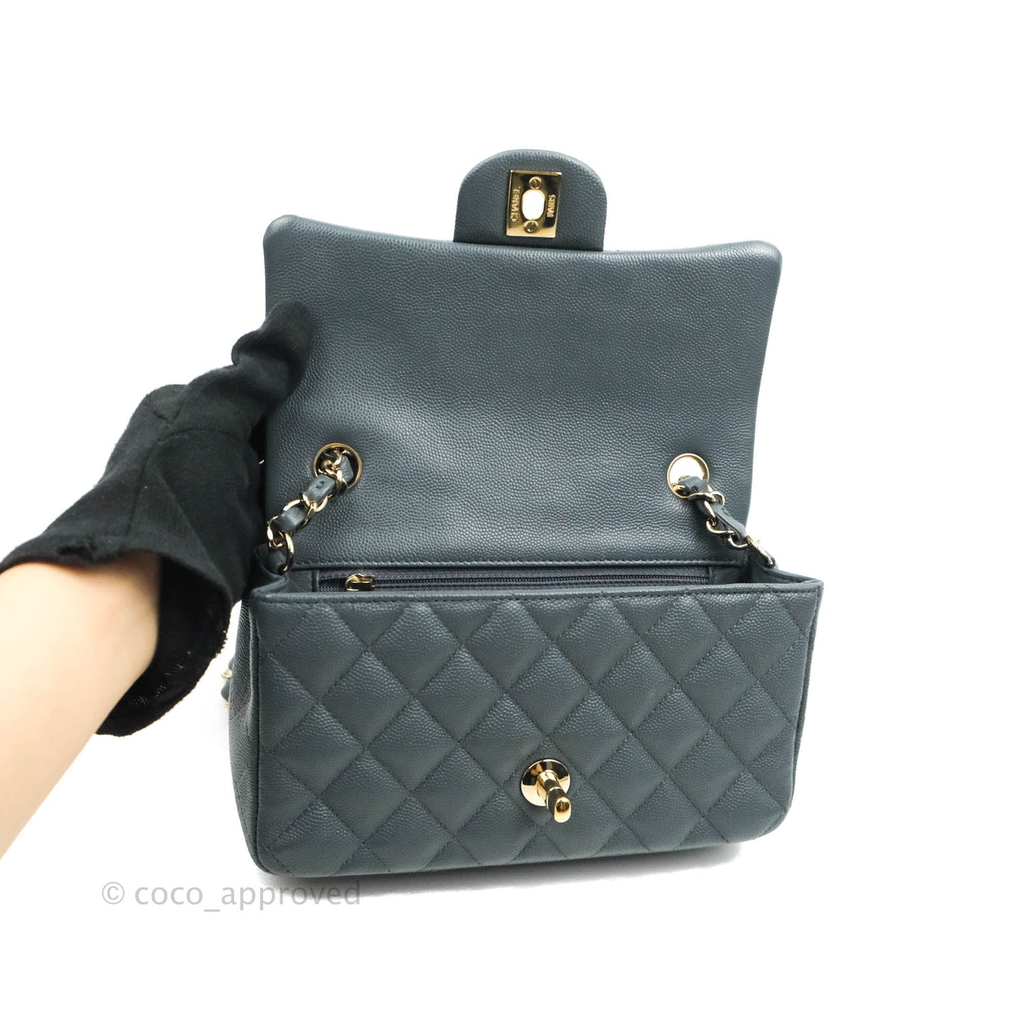 Chanel Quilted Mini Rectangular Flap Grey Caviar Gold Hardware 18B
