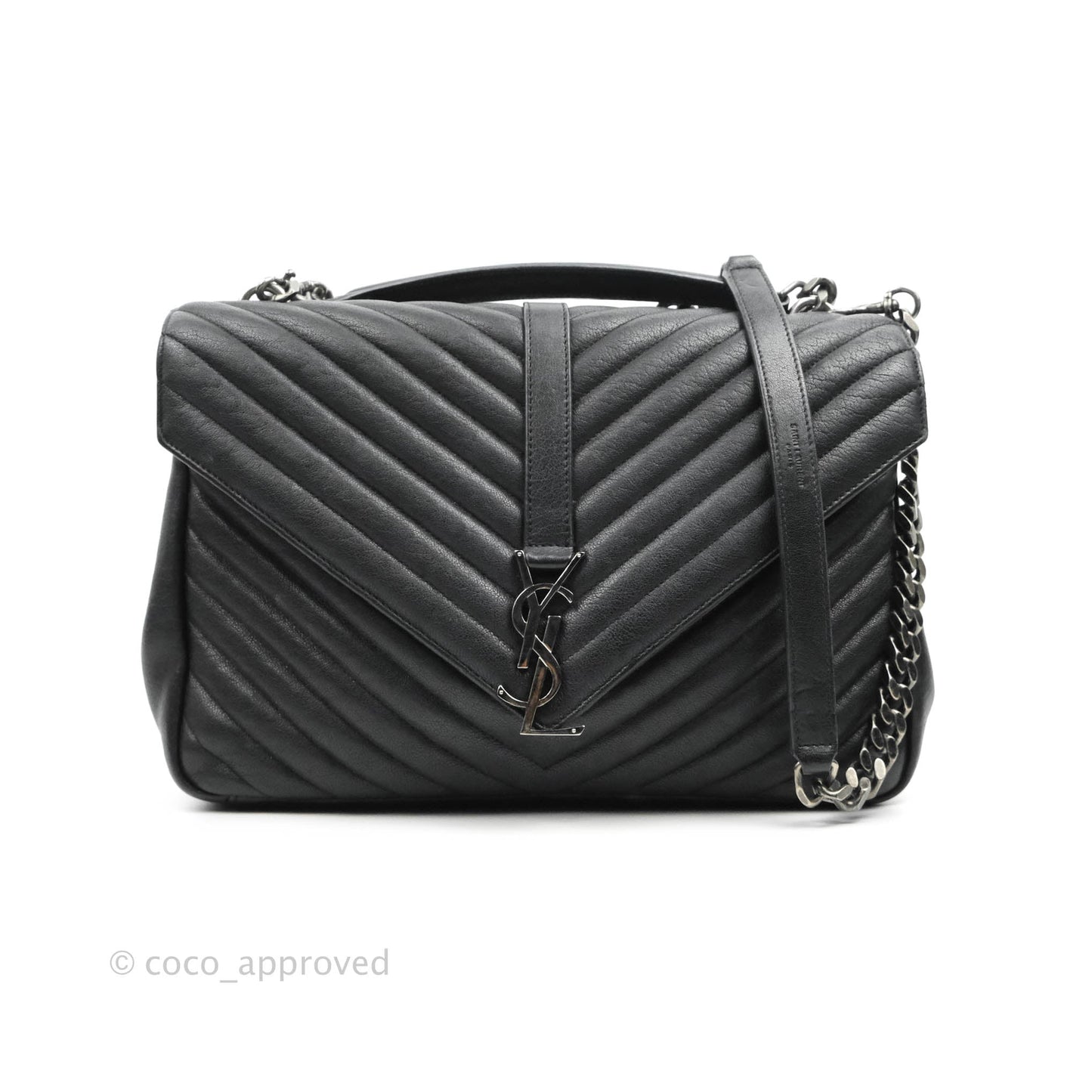 Saint Laurent Chevron Large College Black Chain Bag Ruthenium Hardware