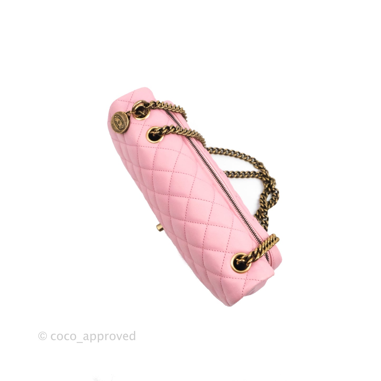 Chanel CC Crown Flap Pink Calfskin Antique Gold Hardware