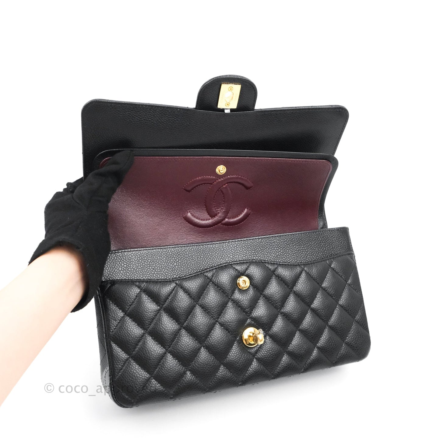 Chanel Classic M/L Medium Flap Quilted Black Caviar Gold Hardware