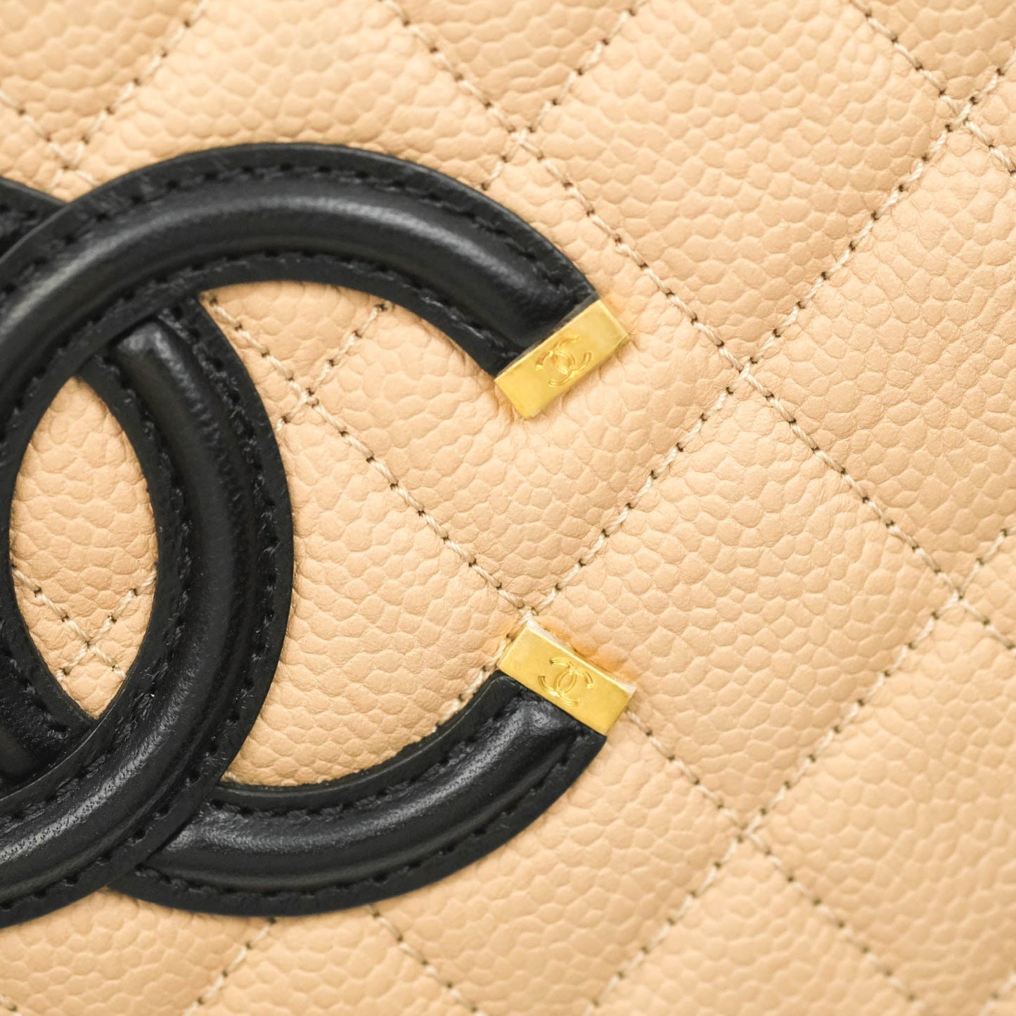 Chanel Quilted Medium CC Filigree Vanity Case Beige Caviar Gold Hardware