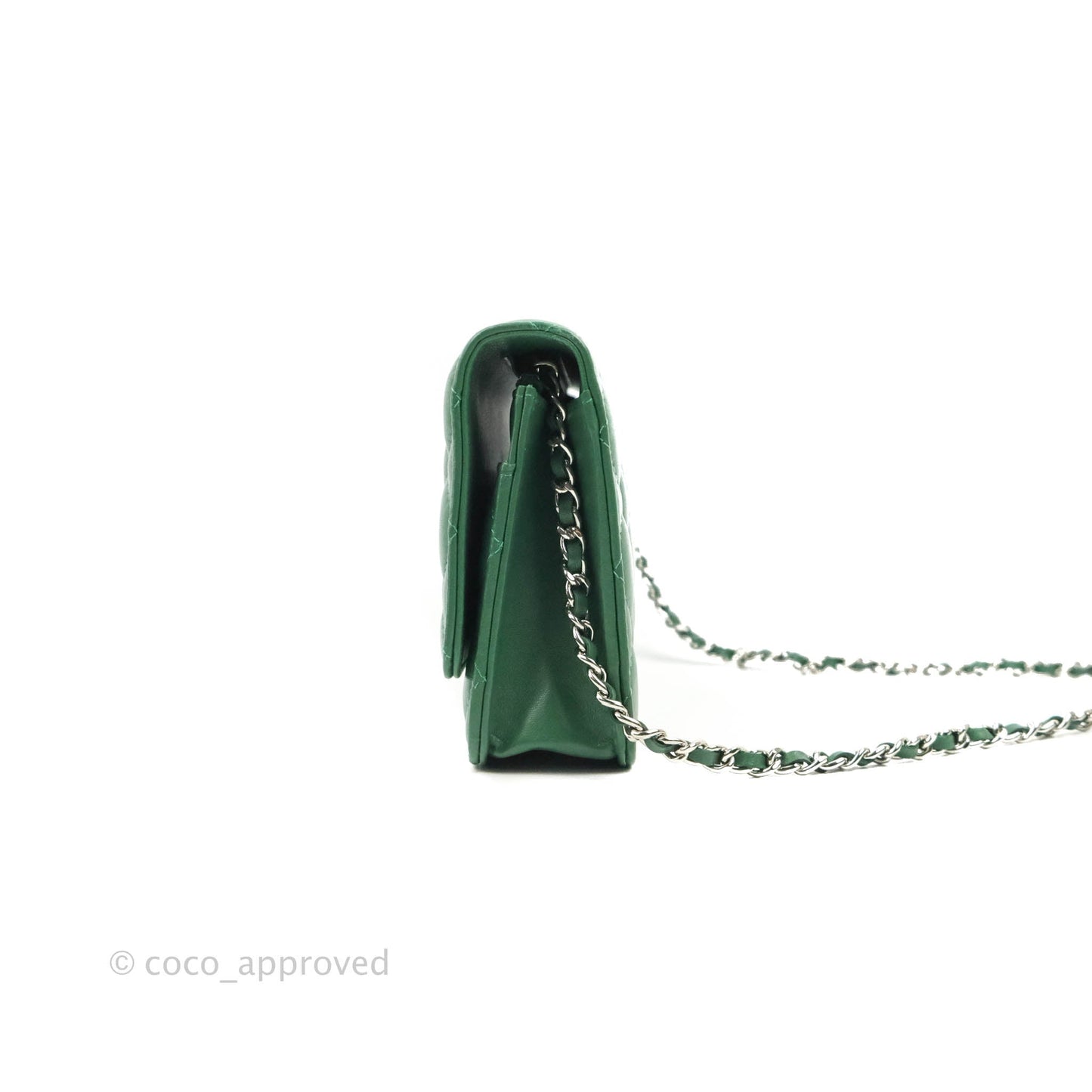 Chanel Quilted Classic Wallet on Chain WOC Green Lambskin Silver Hardware
