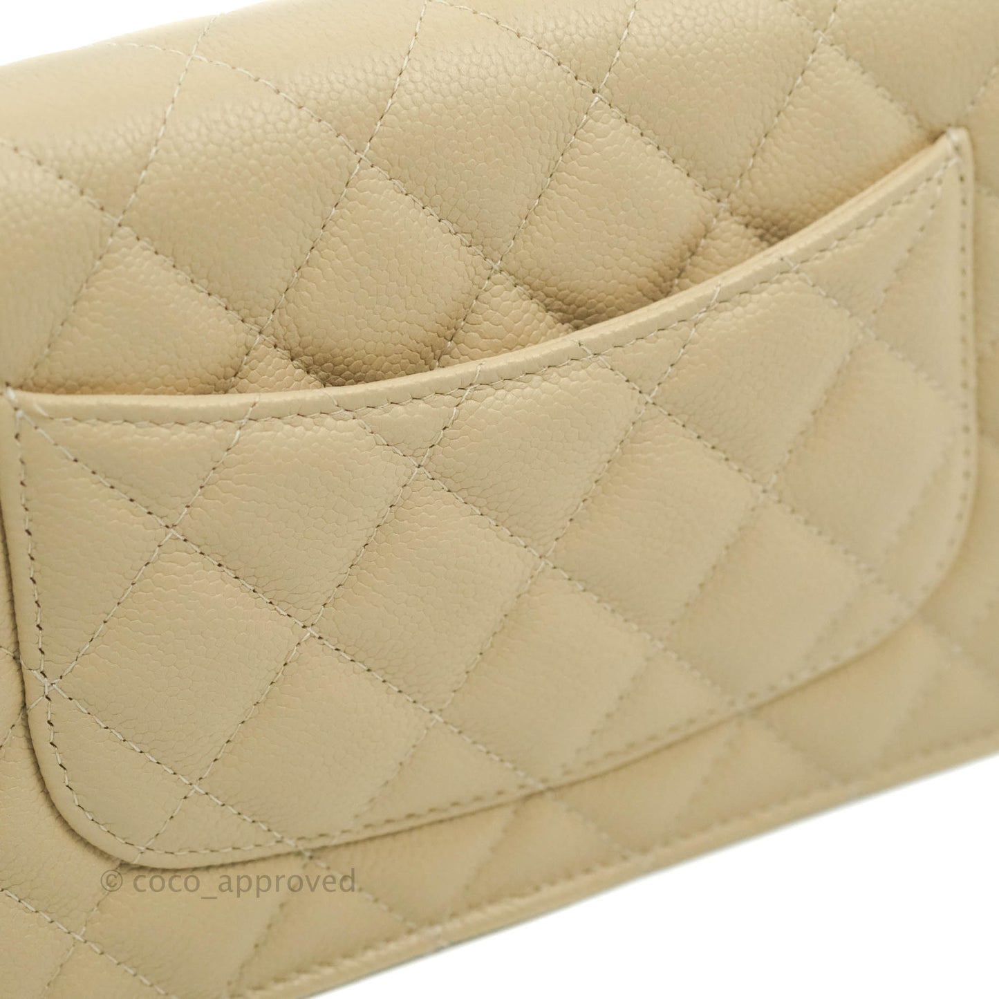 Chanel Quilted Wallet on Chain WOC Beige Caviar Gold Hardware