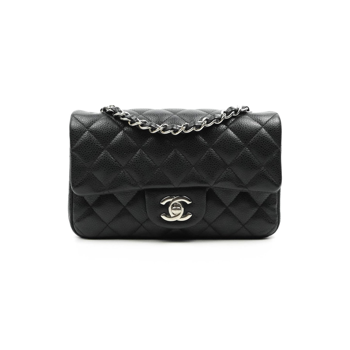 Chanel Quilted Mini Rectangular Flap Black Caviar Silver Hardware 18S