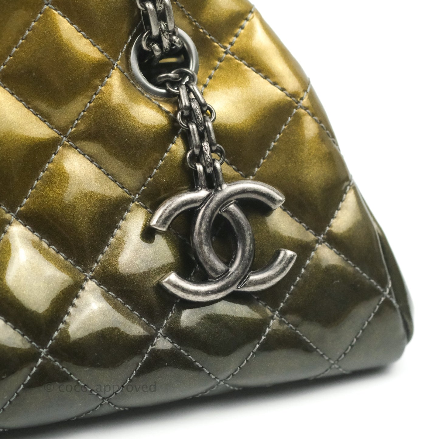 Chanel Small Mademoiselle Bowling Gradient Gold Patent Ruthenium Hardware