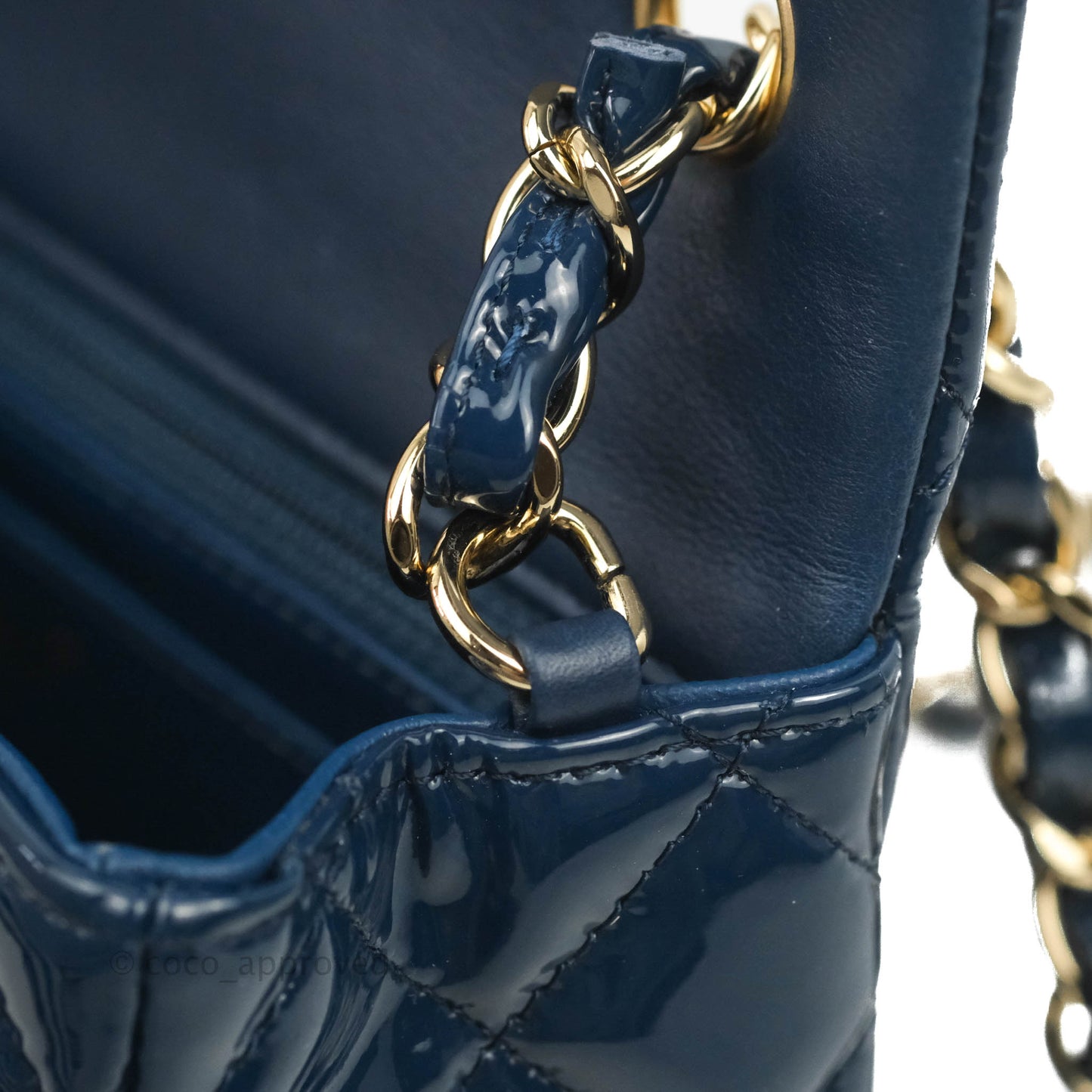 Chanel Quilted Mini Rectangular Flap Navy Patent Leather Gold Hardware