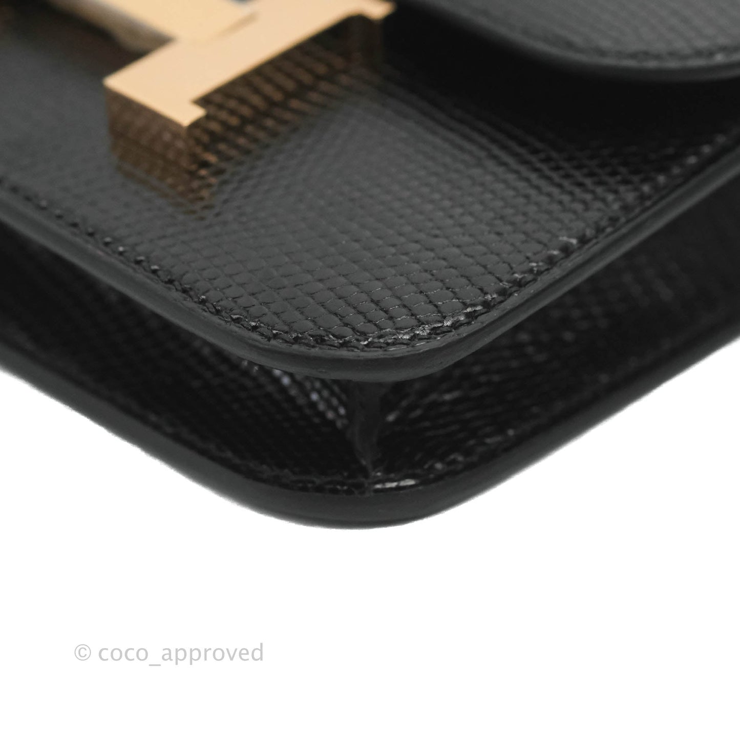 Hermès Constance Slim Wallet Black Lizard Leather Rose Gold Hardware