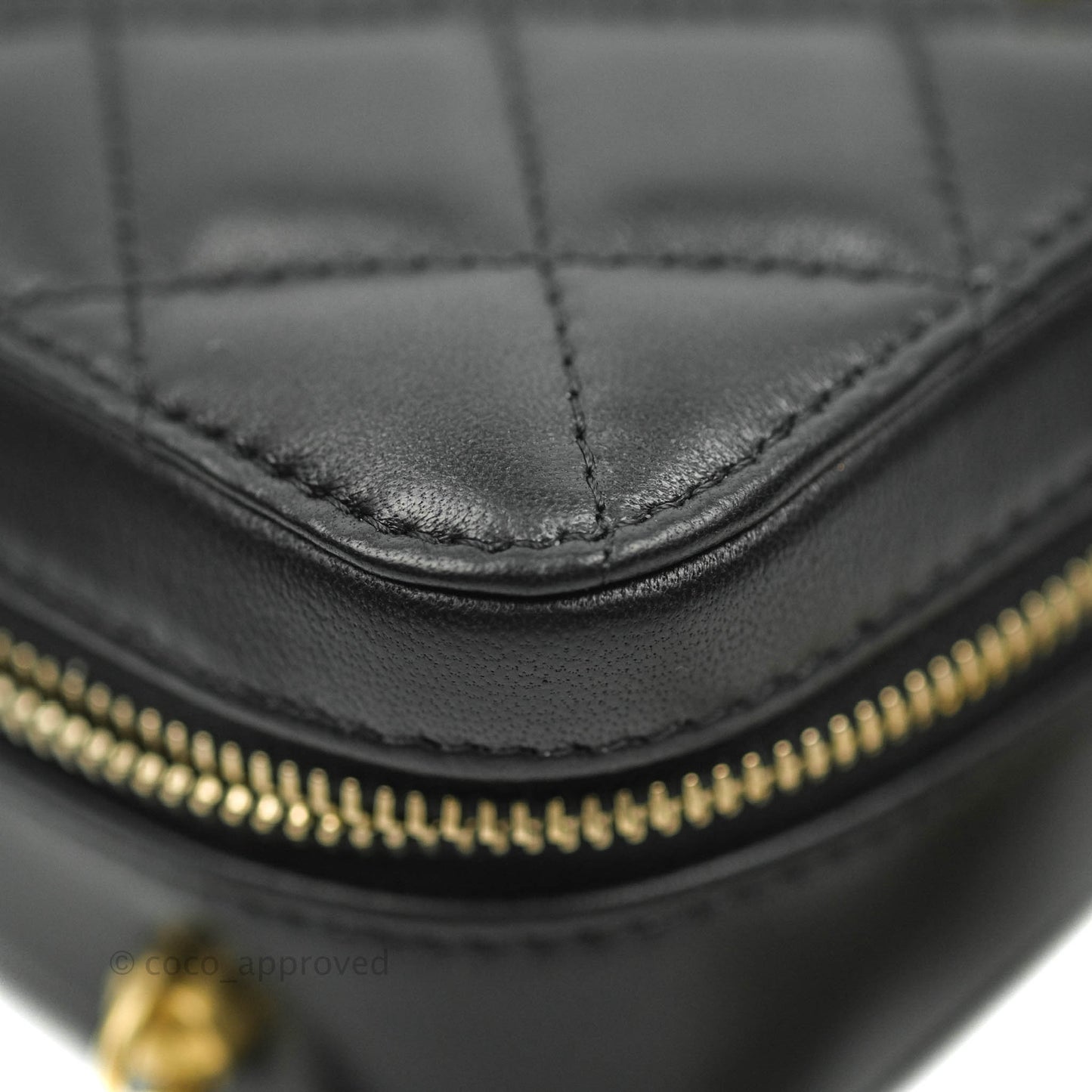 Chanel Mini Pearl Crush Quilted Camera Case Black Lambskin Aged Gold Hardware