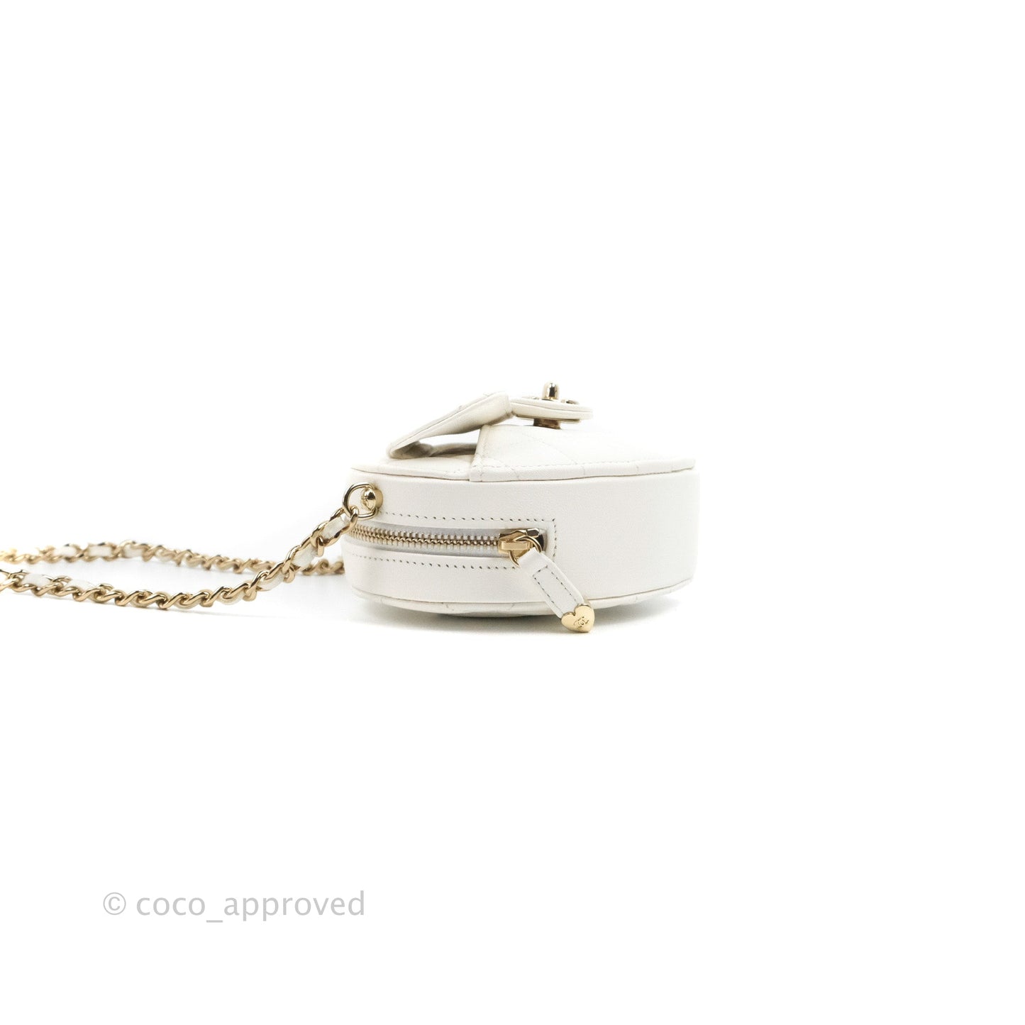 Chanel Small Heart Bag White Lambskin Gold Hardware 22S