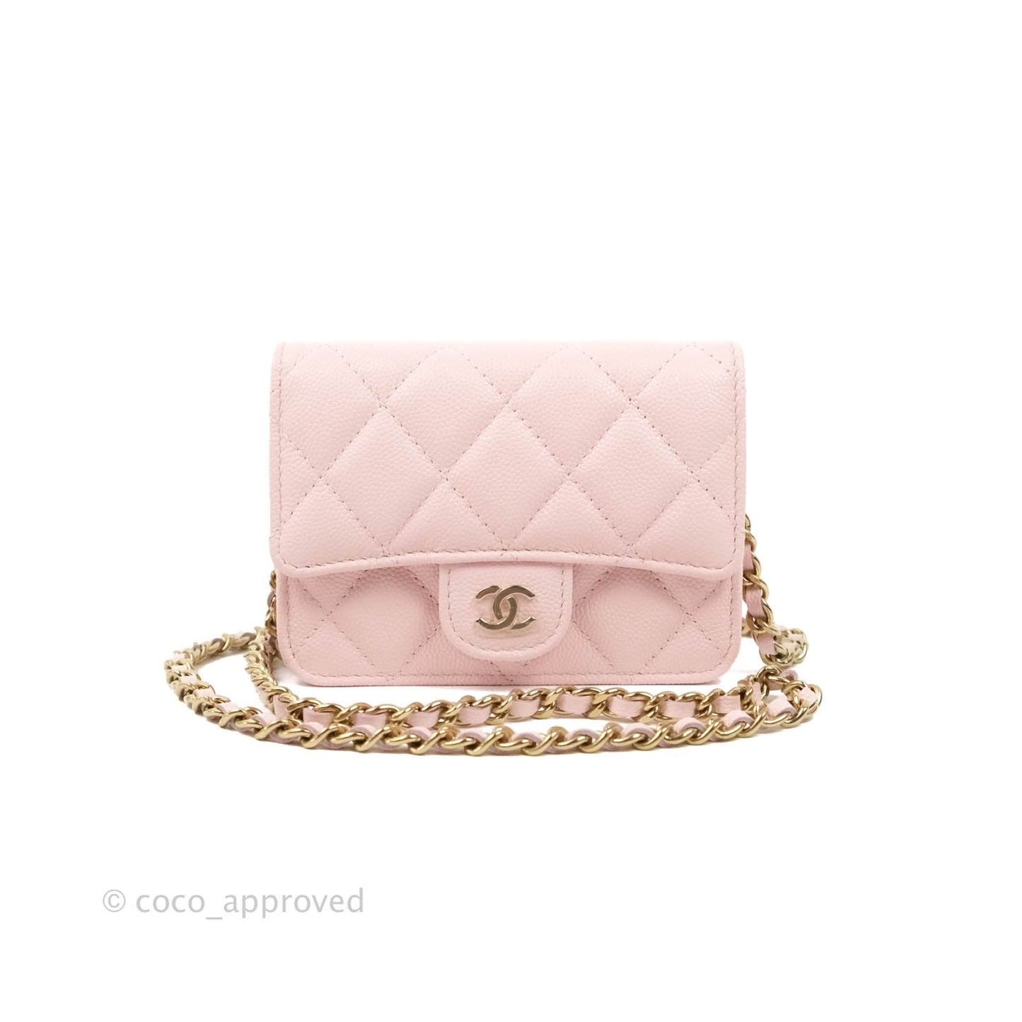 Chanel Mini Wallet With Chain Light Pink Caviar Gold Hardware