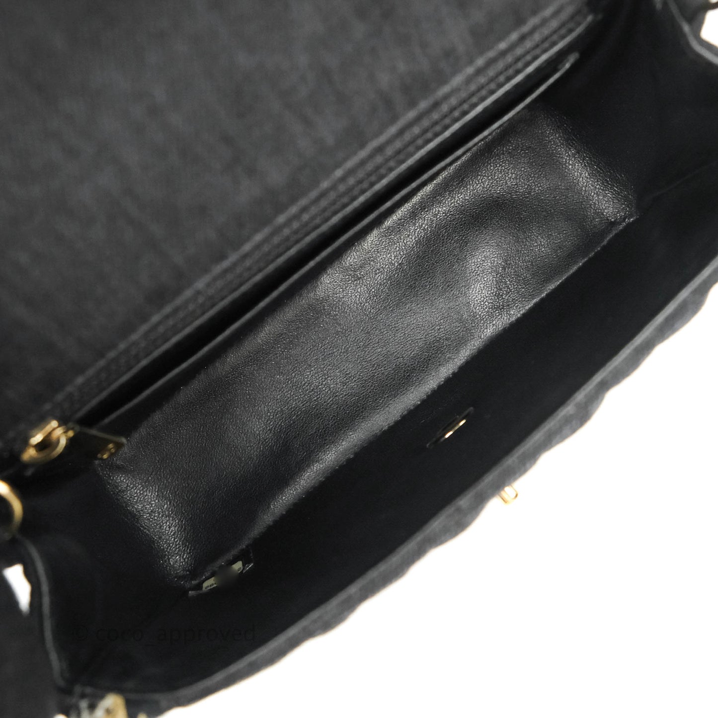 Chanel Classic Mini Rectangular Flap Bag Black Denim Braided Gold Hardware 18A