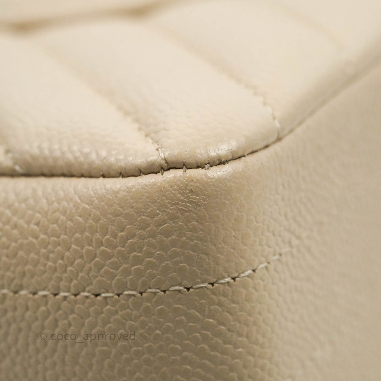 Chanel Classic M/L Medium Double Flap Chevron Ivory Caviar Gold Hardware