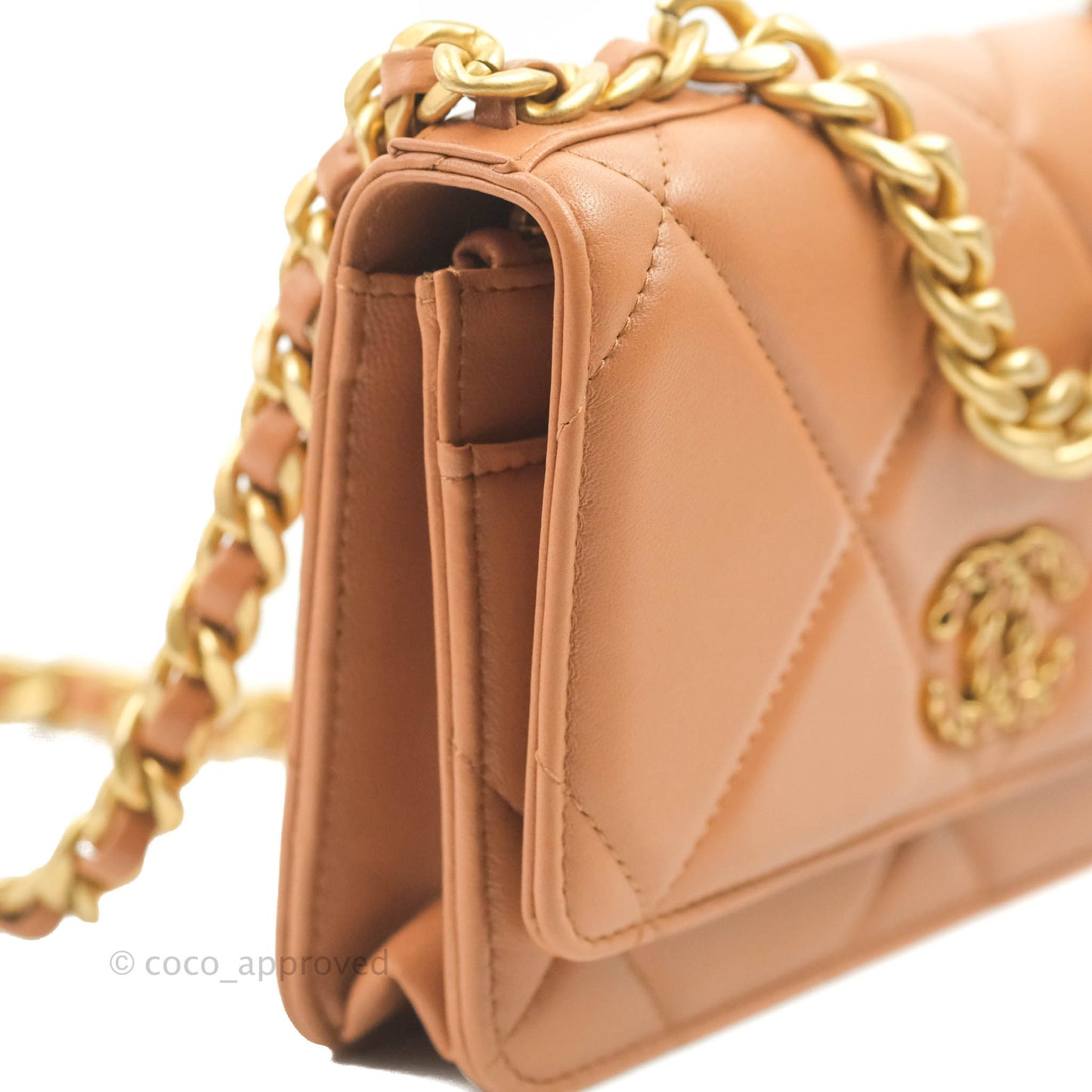Chanel 19 Wallet on Chain WOC Dark Beige Caramel Lambskin Mixed Hardware