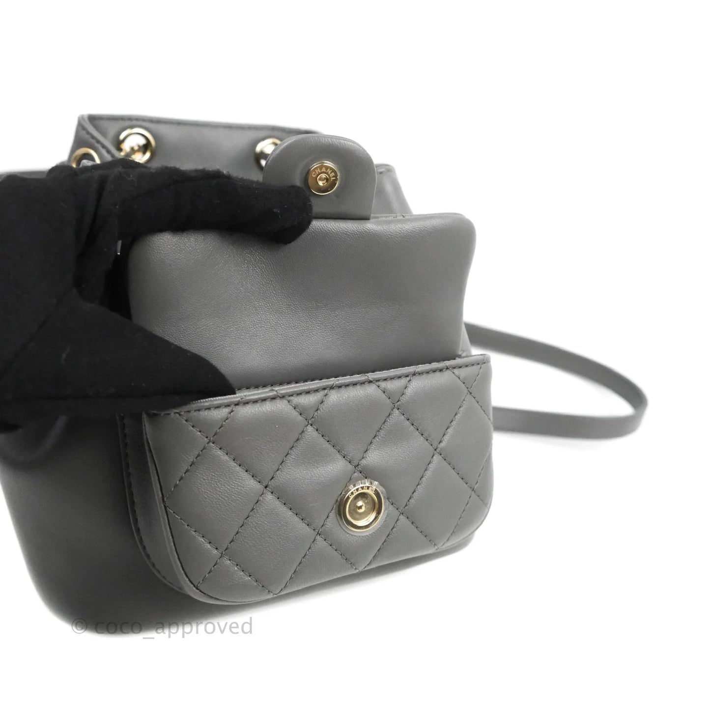 Chanel Quilted Small Duma Drawstring Backpack Grey Lambskin