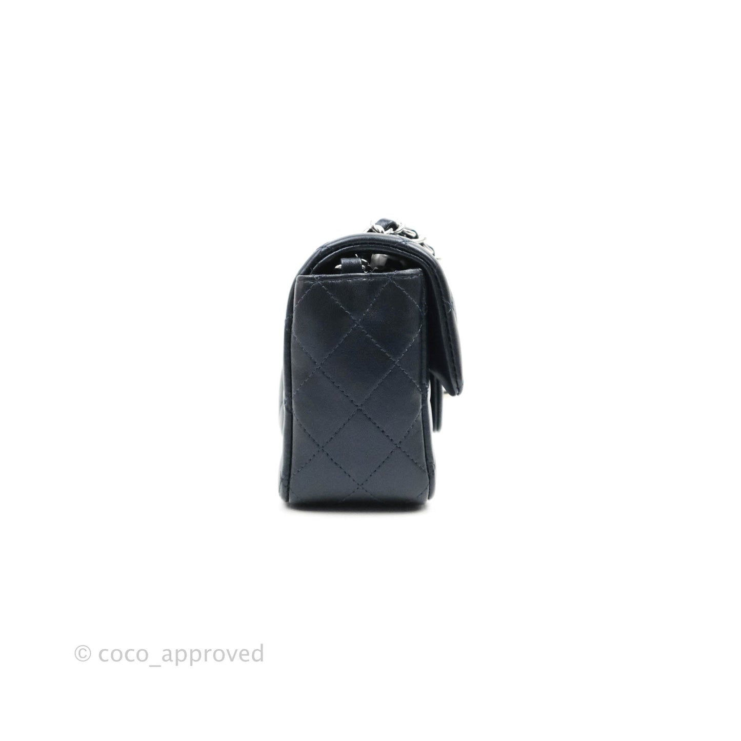Chanel Quilted Mini Rectangular Lambskin Dark Navy Silver Hardware