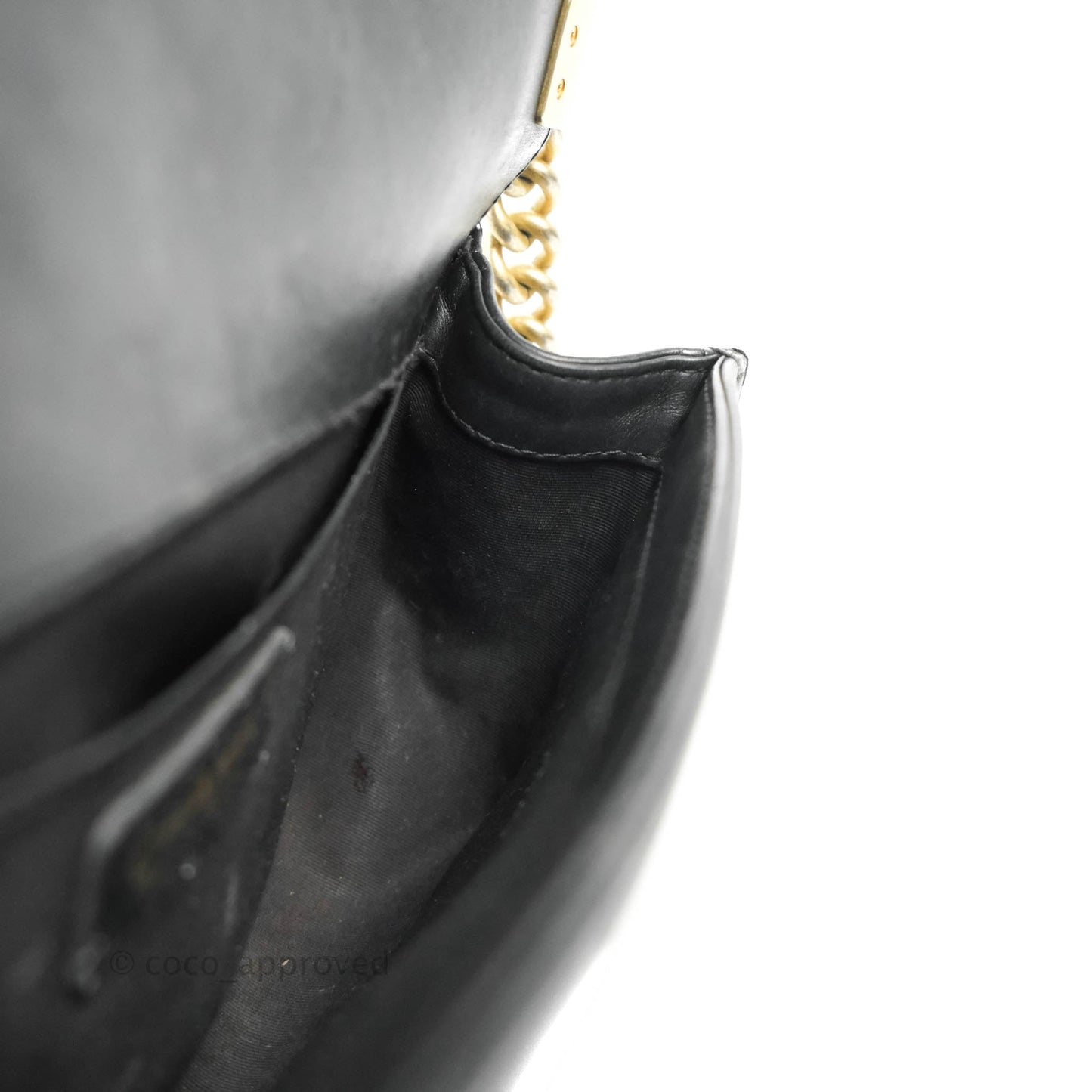 Chanel Quilted Medium Boy With Handle Black Calfskin Aged Gold Hardware