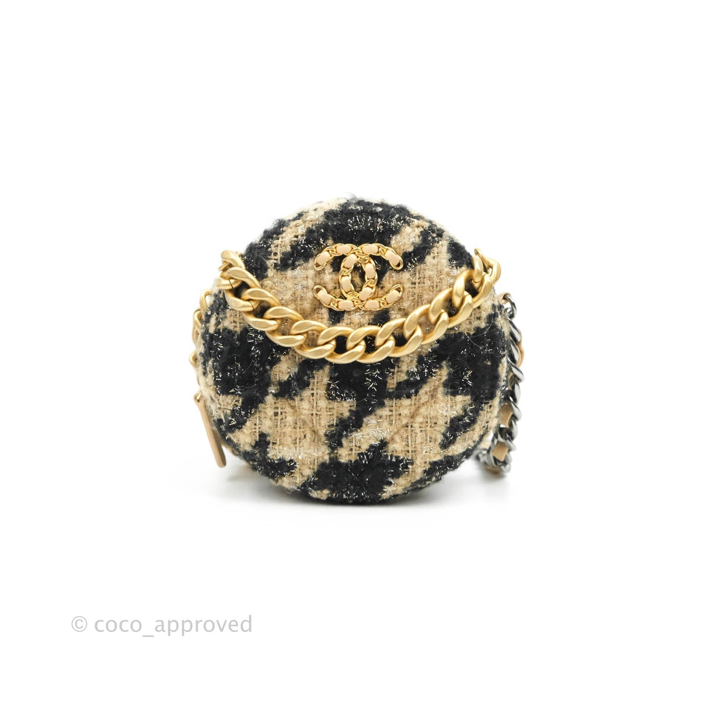 Chanel 19 Houndstooth Tweed Clutch with Chain & Coin Purse Beige Black