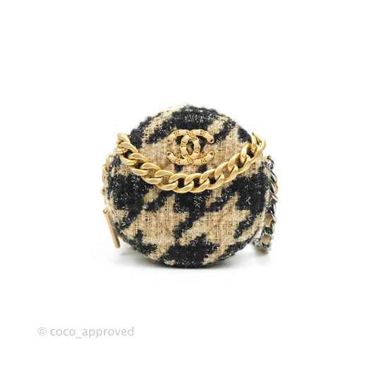Chanel 19 Houndstooth Tweed Clutch with Chain & Coin Purse Beige Black