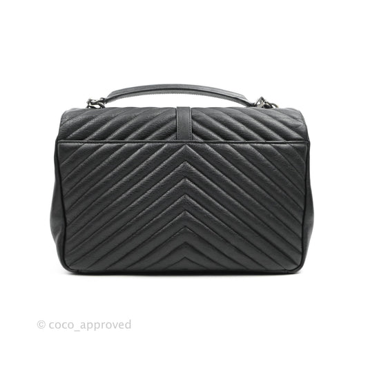 Saint Laurent Chevron Large College Black Chain Bag Ruthenium Hardware