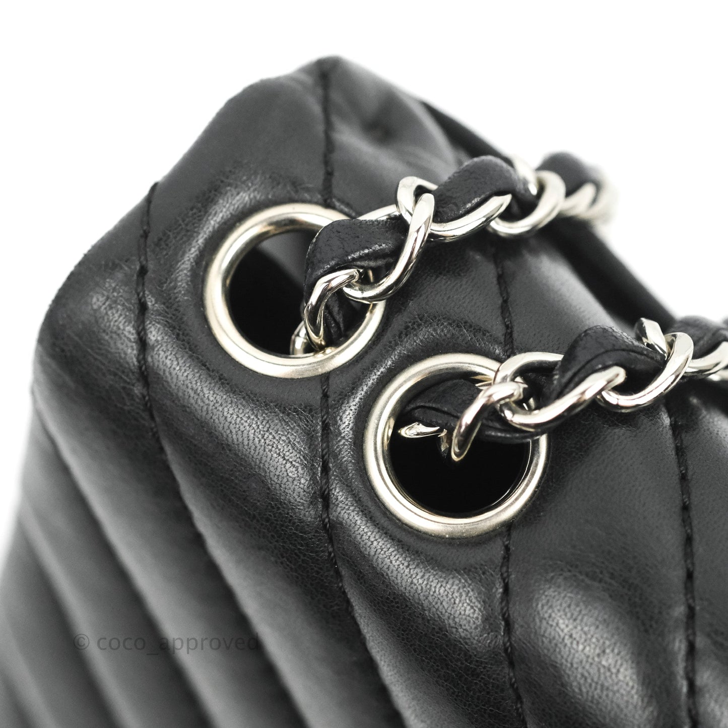 Chanel Quilted Large Single Flap Chevron Black Lambskin Silver Hardware
