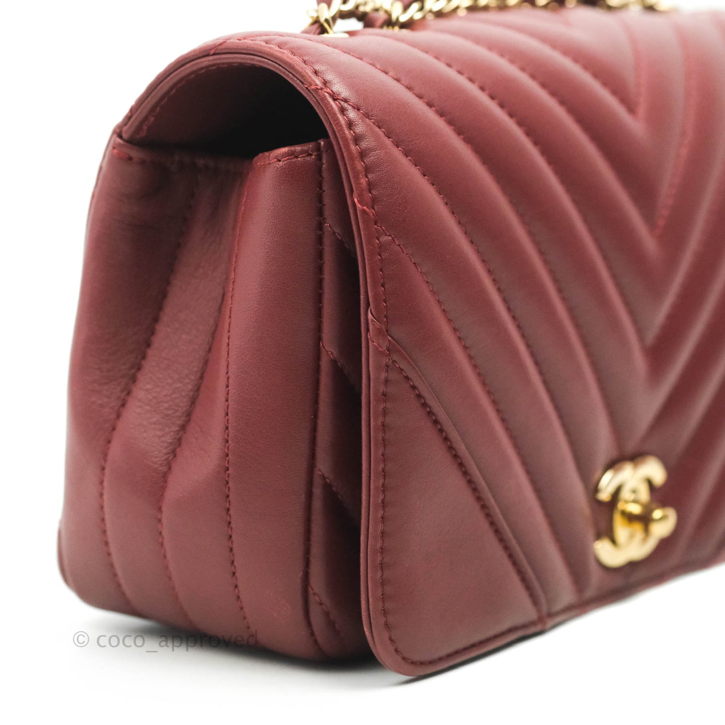 Chanel Small Statement Chevron Flap Bag Burgundy Lambskin Gold Hardware