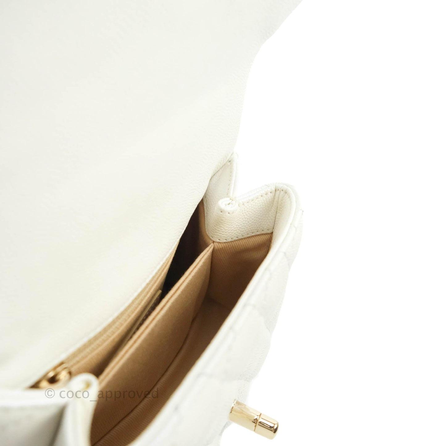 Chanel Mini Coco Handle Quilted Iridescent White Caviar Gold Hardware