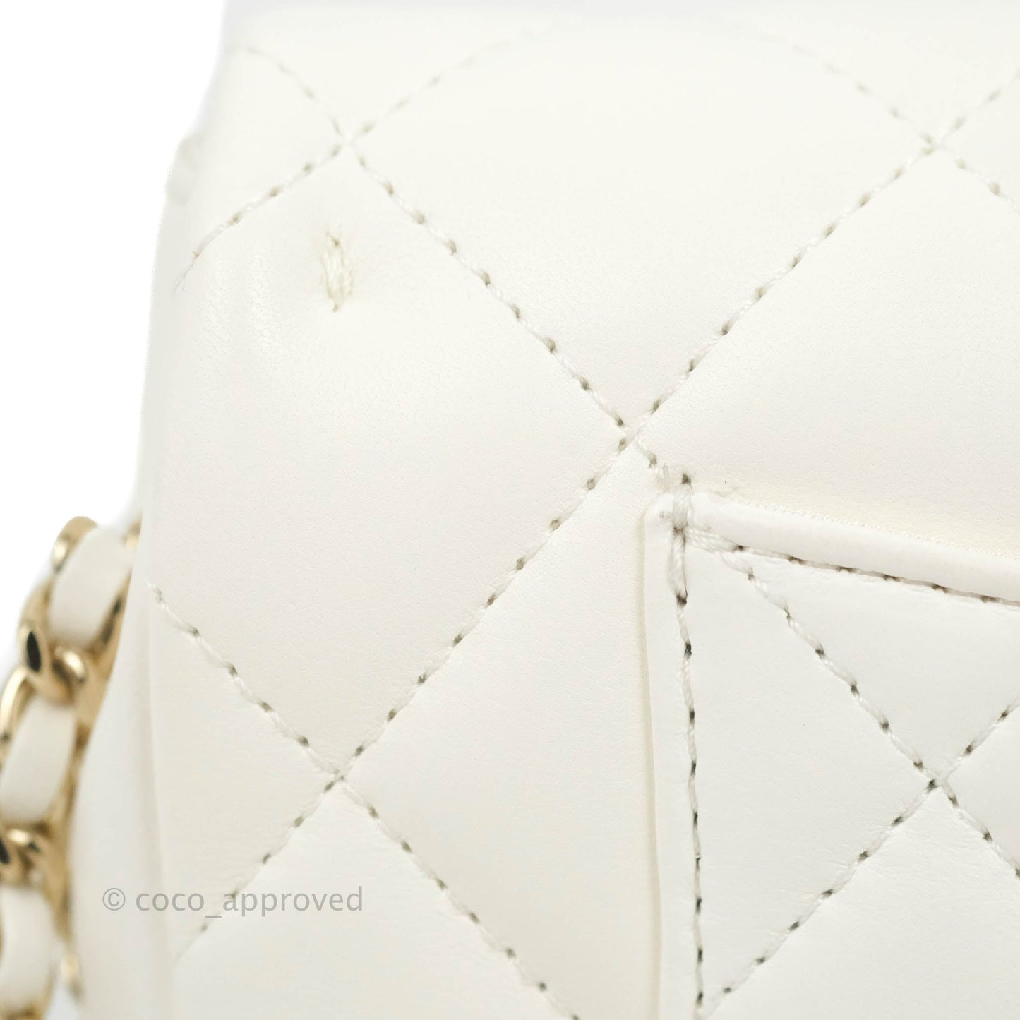 Chanel Small Logo Pearl Chain Flap Bag White Lambskin Gold Hardware