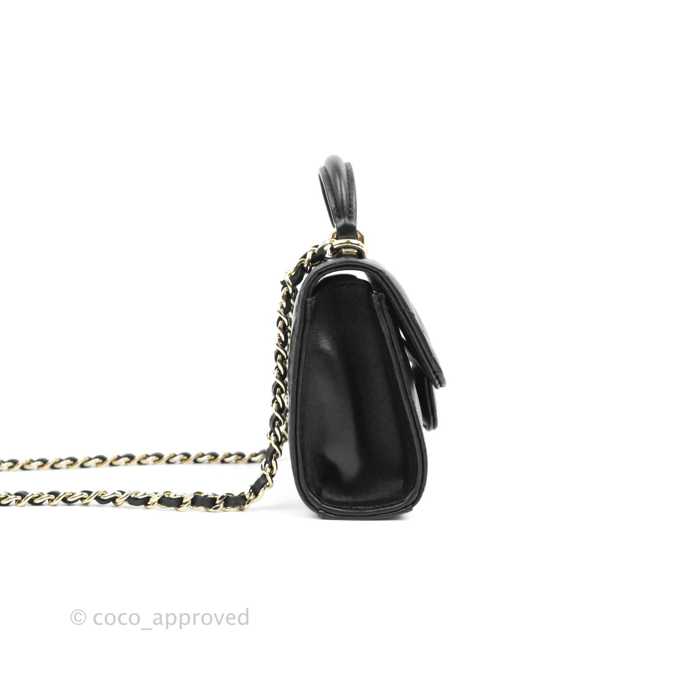 Chanel Mini Handle Clutch With Chain Black Lambskin Gold Hardware 22P