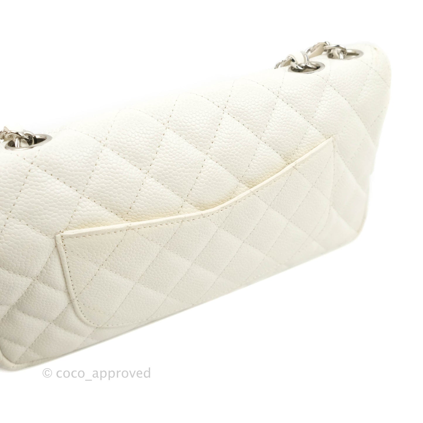 Chanel Quilted East West Flap White Soft Caviar Silver Hardware