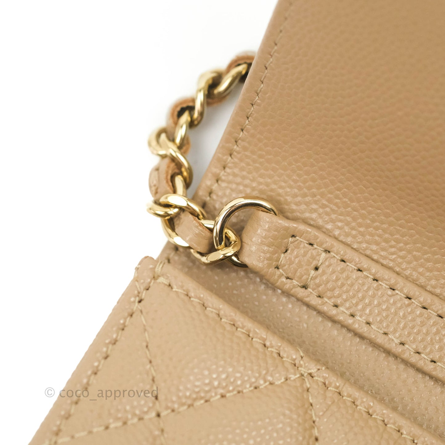 Chanel Mini Wallet With Chain Dark Beige Caviar Gold Hardware