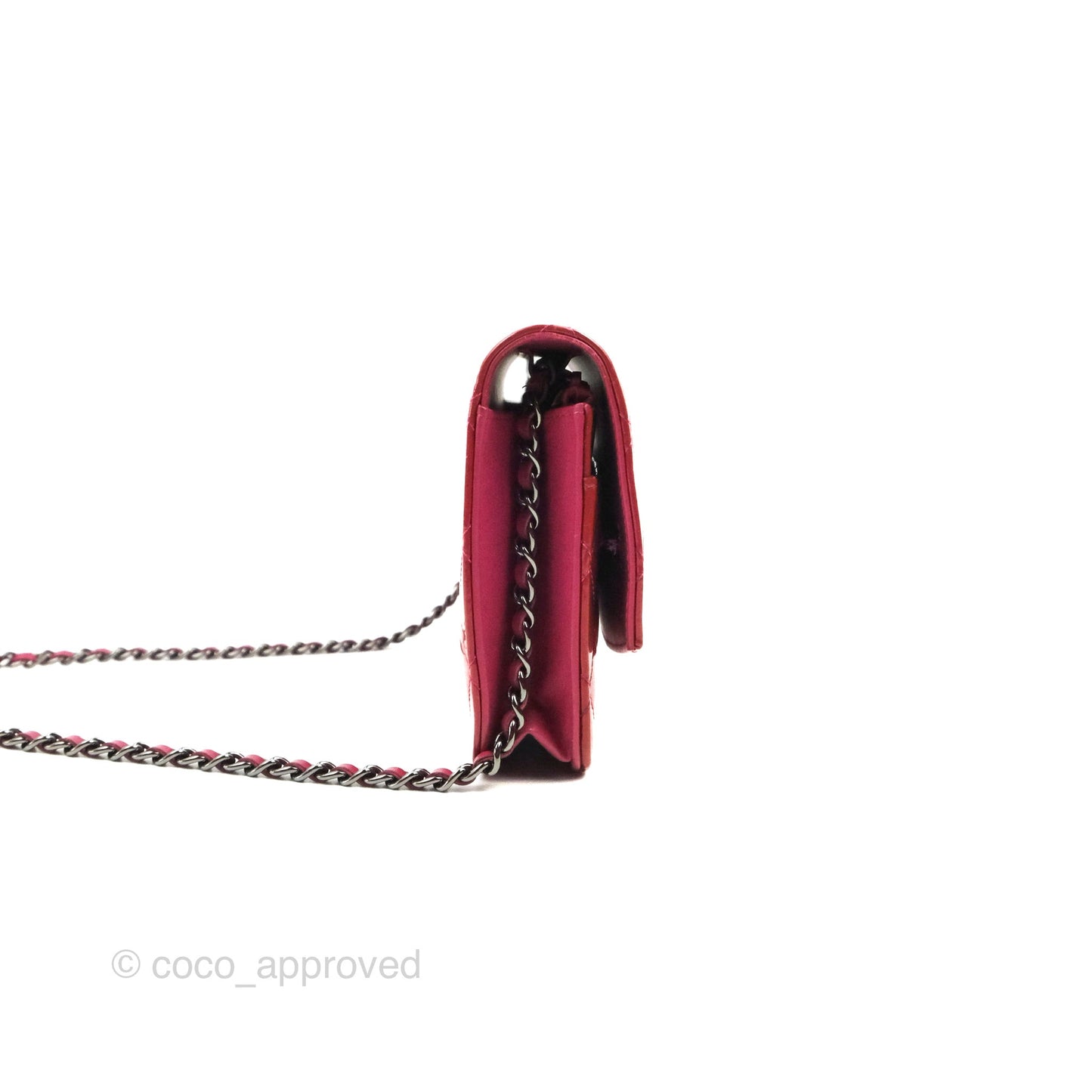 Chanel Wallet on Chain WOC Quilted Red Patent Ruthenium Hardware