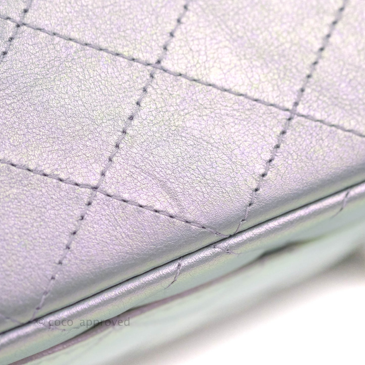 Chanel Small Classic Quilted Flap Metallic Iridescent White Lilac Silver Hardware