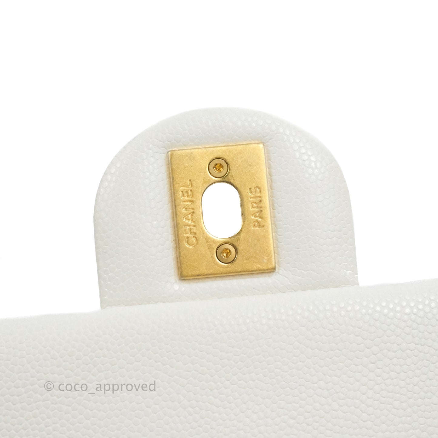 Chanel Mini Flap with Coin Charm White Caviar Aged Gold Hardware 22A