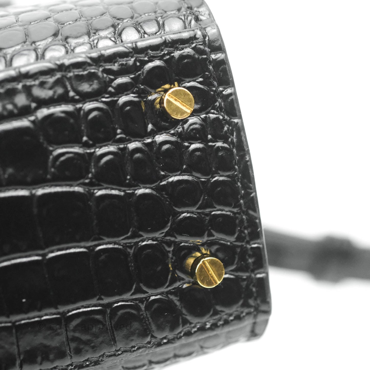 Saint Lauren Cassandra Mini Top Handle Bag Black Crocodile-embossed Shiny Calfskin