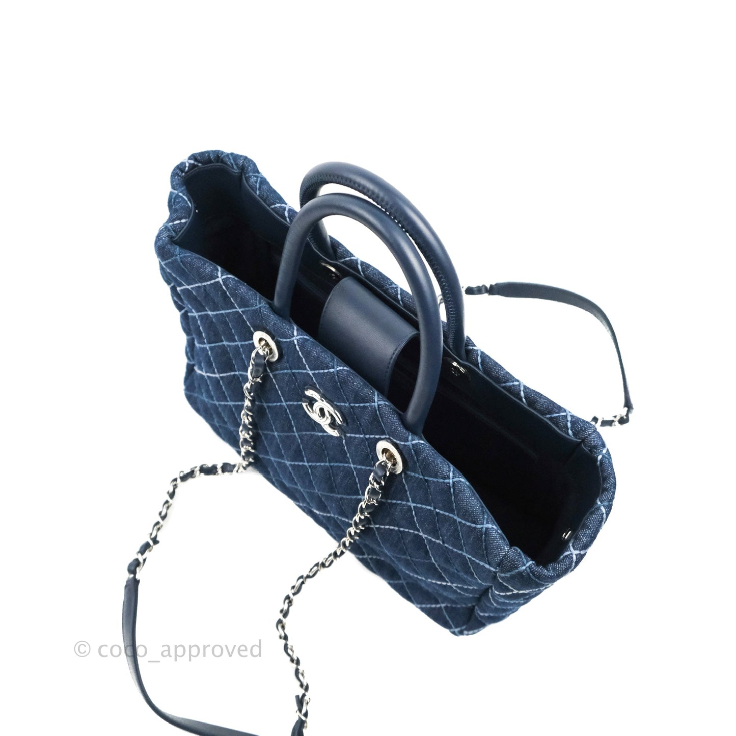 Chanel Quilted Medium Coco Handle Shopping Tote Denim Silver Hardware